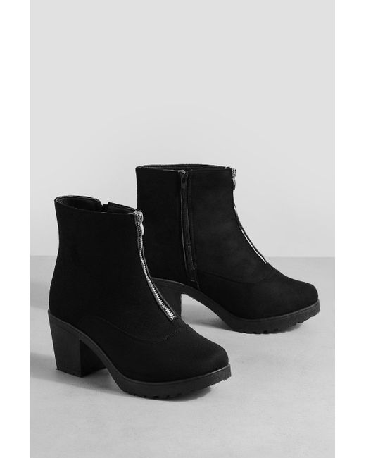 Boohoo Black Wide Fit Zip Front Ankle Boots
