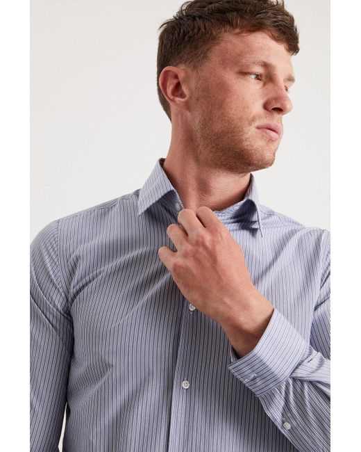 Burton Gray Slim Fit Navy Dobby Stripe Shirt for men