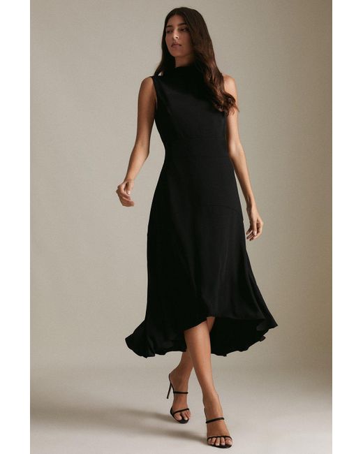 Karen Millen Black Soft Tailored High Low Midi Dress