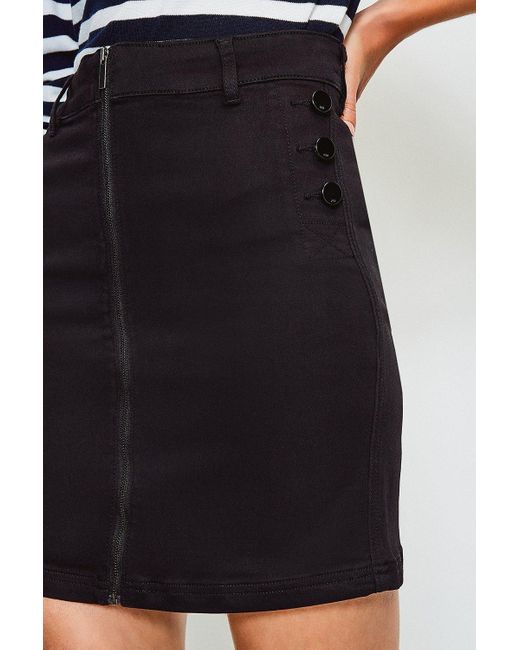 Karen Millen Blue Zip Front Button Detail Denim Mini Skirt