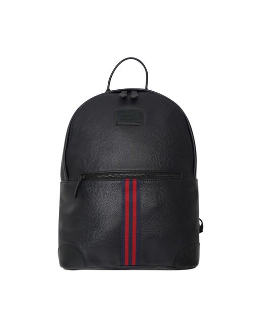 Barney's Originals Black Striped Real Leather Backpack