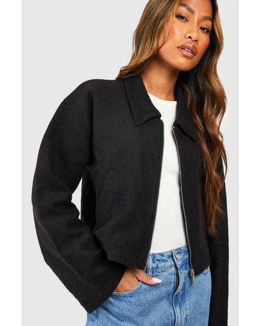 Boohoo Black Zip Through Collared Jacket