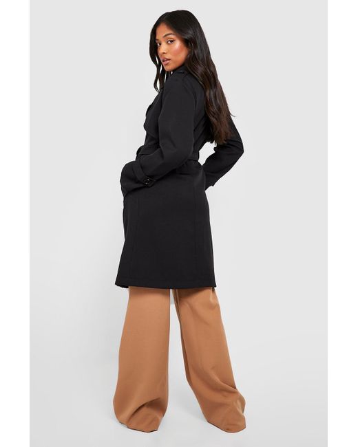 Boohoo Black Petite Button Detail Belted Trench Coat