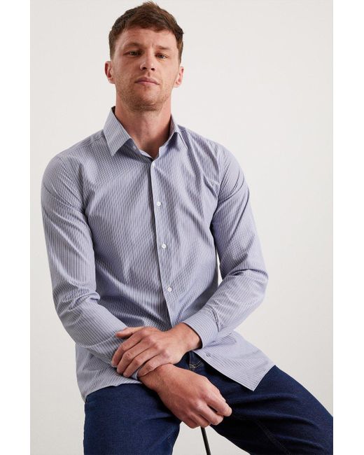 Burton Gray Slim Fit Navy Dobby Stripe Shirt for men