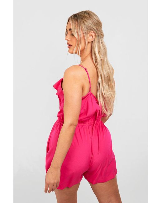 Boohoo Pink Plus Woven Strappy Romper