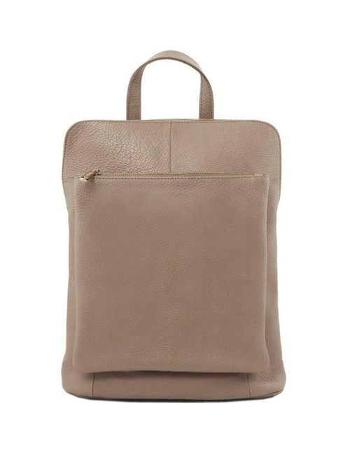 Sostter Brown Stone Soft Pebbled Leather Pocket Backpack - Bnbeb