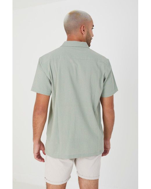 Brave Soul Green 'luca' Short Sleeve Fine Stripe Revere Collar Shirt for men