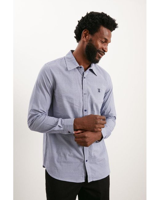 Burton Blue Long Sleeve Slim Ditsy Geo Print Shirt for men