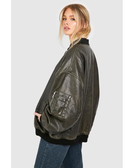 Oversized leather clearance aviator jacket