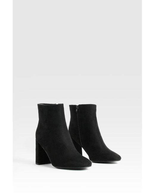 Boohoo Black Wide Fit Round Toe Block Heel Faux Suede Ankle Boots