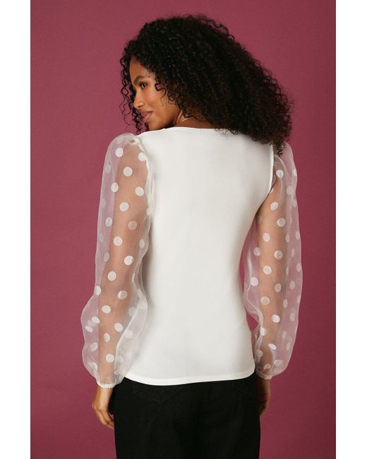 Dorothy Perkins White Organza Spot Sleeve Square Neck Top