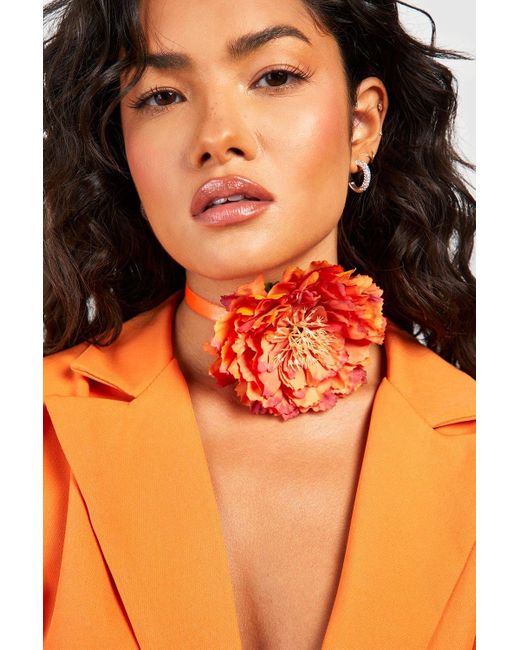 Boohoo Orange Oversized Corsage Flower Tie Choker