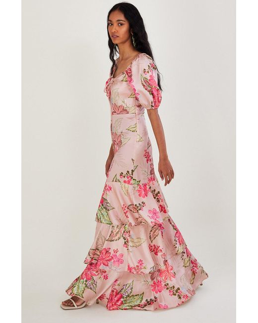 Monsoon Pink Daisy Print Tiered Maxi Dress