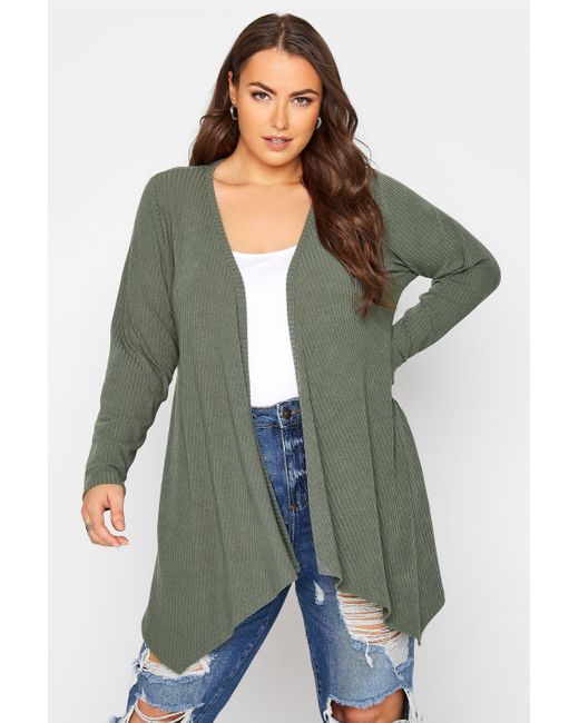 Yours Green Ribbed Waterfall Cardigan