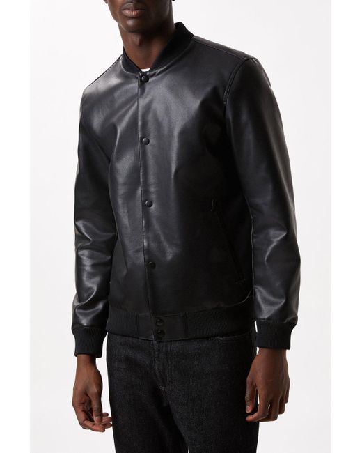 Burton Black Leather Look Bomber Jacket for men