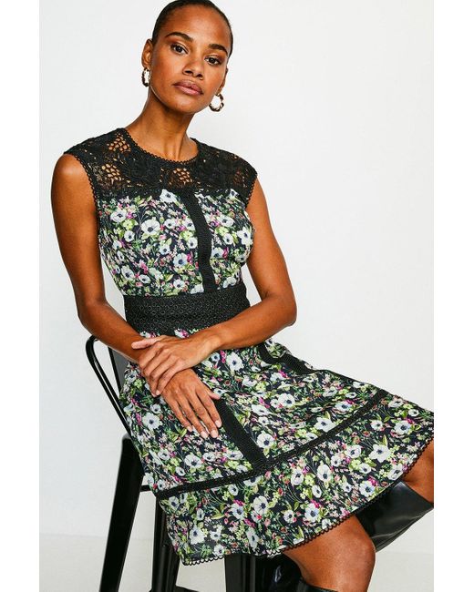 Karen Millen Black Textured Floral And Lace Dress