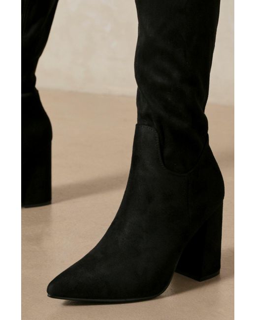 MissPap Black Over The Knee Faux Suede Heeled Boot