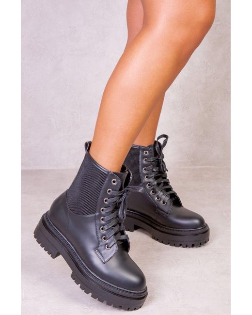 Where's That From Black 'heather' Chunky Lace Up Ankle Boots