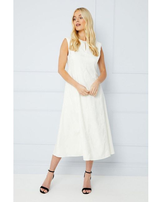 Wallis White Occasion Petite Jacquard Sleeveless Midi Dress