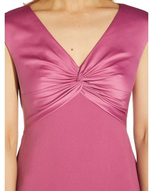 Adrianna Papell Pink Satin Crepe Twist Front Gown