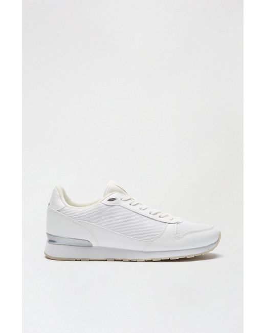 Burton White Leather Look And Mesh Trainers for men