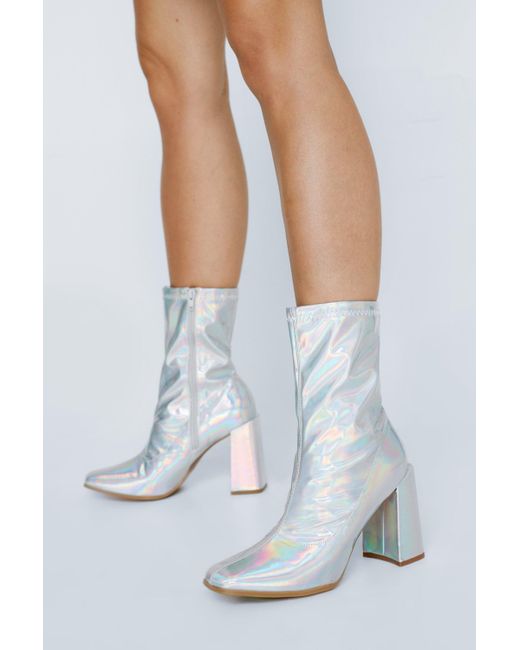 Nasty Gal White Faux Leather Ankle Sock Boots