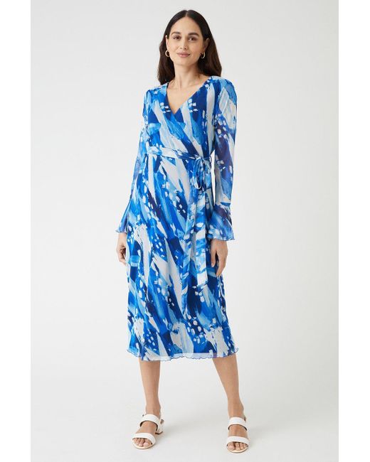 Wallis Blue Abstract Belted Wrap Midi Dress