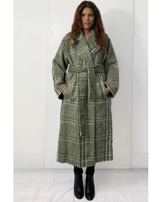 Cutie London Green Oversized Checkered Wrap Coat With Tie Belt