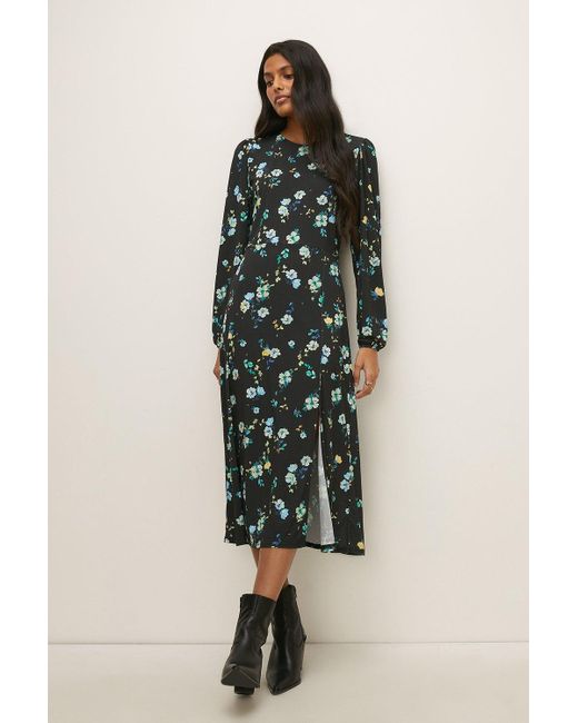 Oasis Green Slinky Jersey Ditsy Floral Split Midi Dress