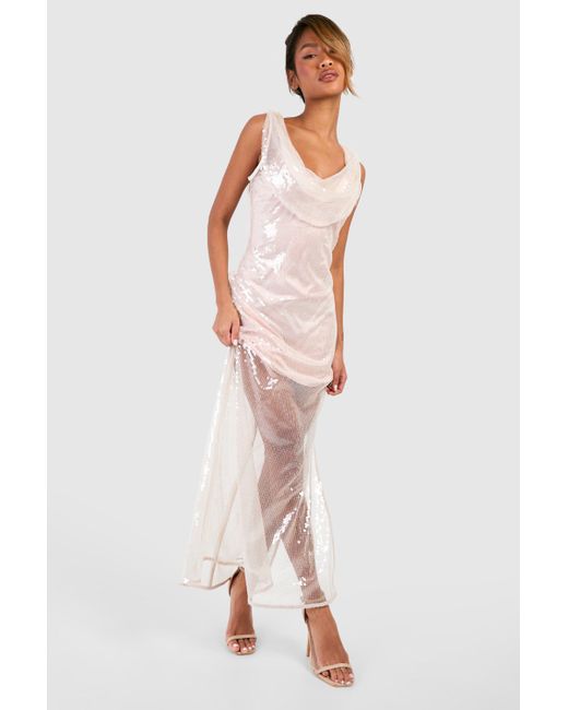 Boohoo Pink Sequin Extreme Cowl Backless Maxi Dress