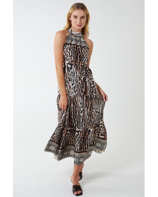 Blue Vanilla Black Halterneck Leopard Print Maxi Dress
