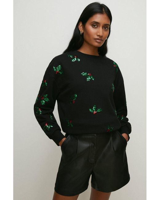 Oasis Black Sequin Holly Sweatshirt