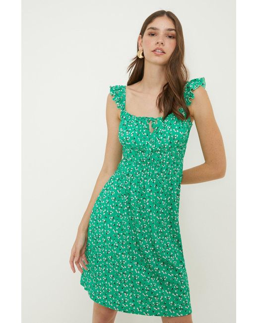Dorothy Perkins Tall Green Ditsy Ruffle Mini Dress
