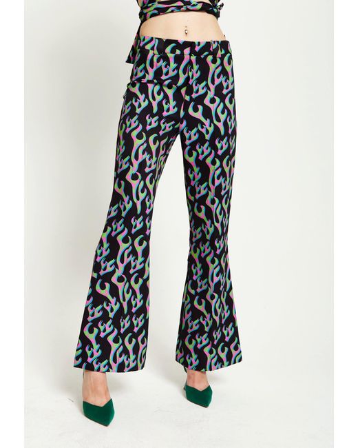House of Holland Blue Black Flame Suit Flared Trousers