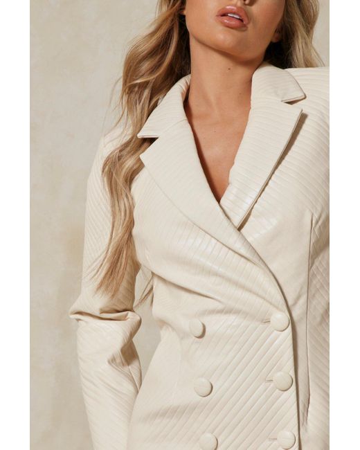 MissPap Natural Leather Look Quilted Blazer Dress