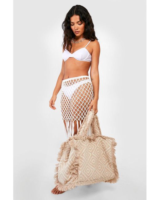 Boohoo Natural Oversized Woven Beach Tote