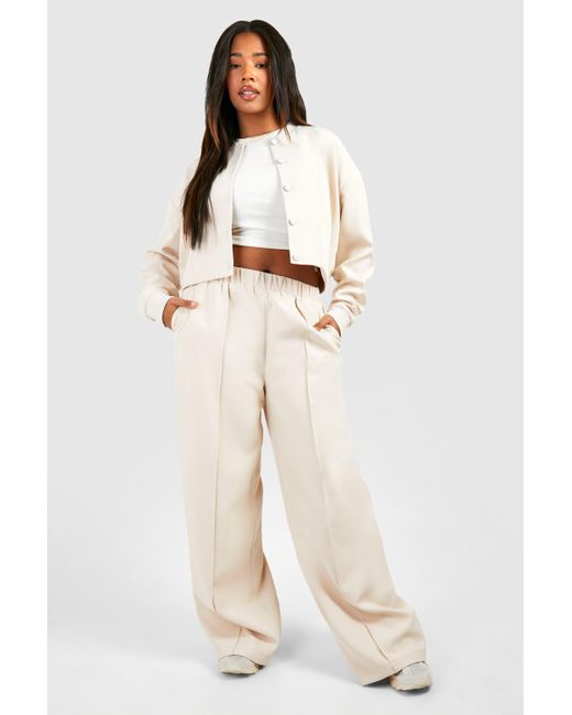 Boohoo Natural Plus Tailored Seam Front Slouchy Wide Leg Pants