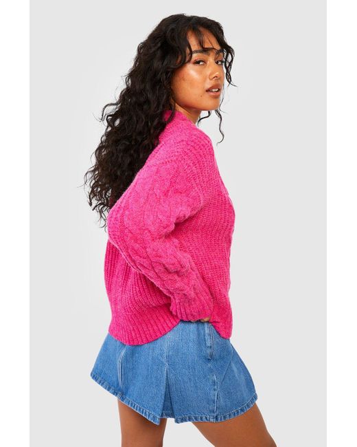 Boohoo Pink Soft Chunky Cable Knit Sweater