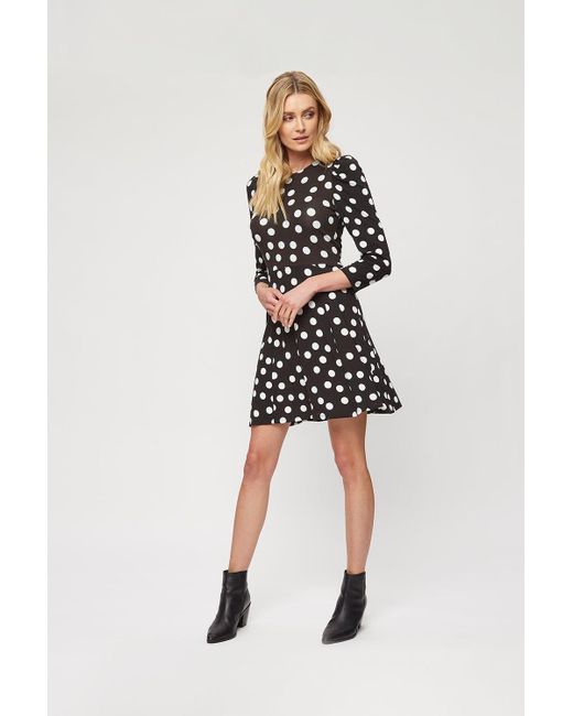 Dorothy Perkins White Black Spot Fit And Flare Dress