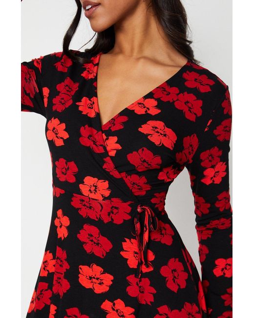 Dorothy Perkins Tall Red Floral Wrap Mini Dress