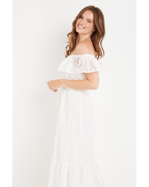 Wallis White Lace Bardot Tiered Dress