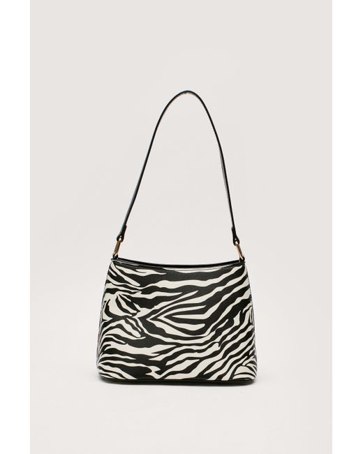 Nasty Gal White Faux Leather Zebra Structured Shoulder Bag