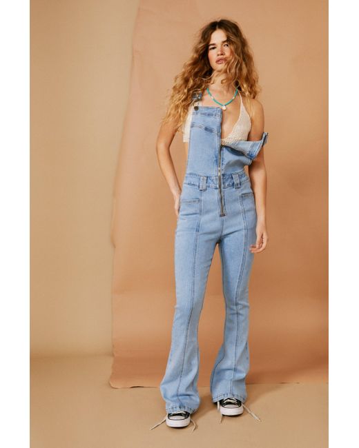 Nasty Gal Blue Fit And Flare Zip Through Denim Overalls