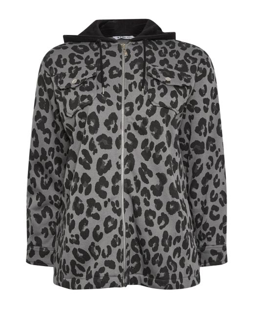 Yours Gray Leopard Print Hooded Shacket