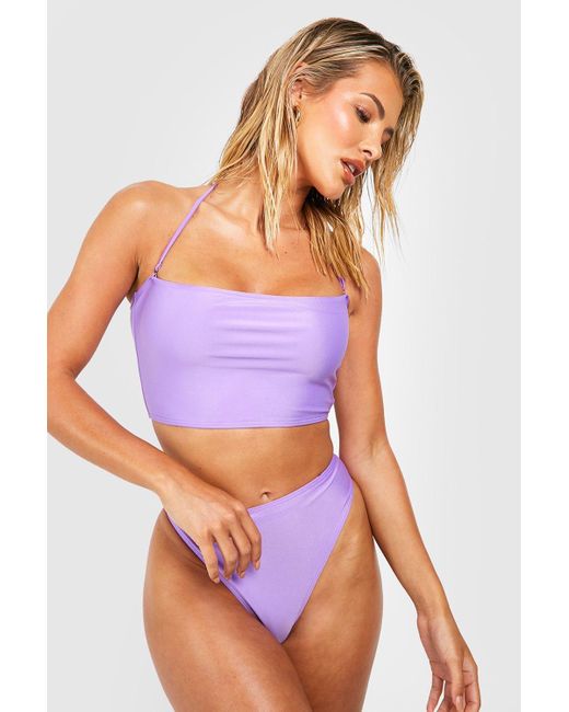 Boohoo Purple Essentials High Waist High Leg Bikini Brief