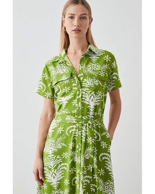 PRINCIPLES Green Floral Belted Shirt Dress
