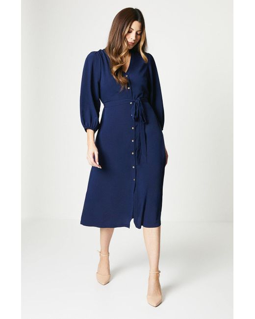Wallis Blue Frill Detail Woven Crepe Shirt Dress
