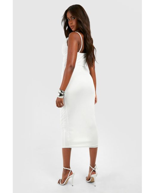 Boohoo White Cowl Neck Cross Back Ruched Mesh Midaxi Dress
