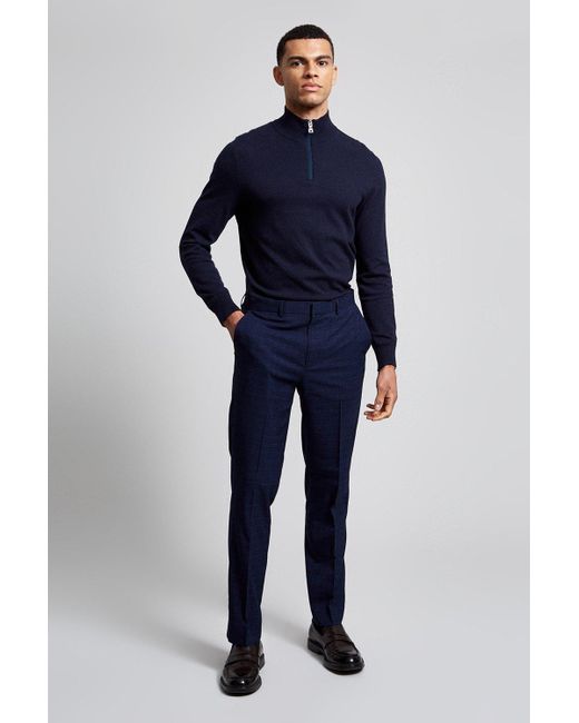 Burton Blue Slim Fit Navy Tonal Grindle Suit Trousers for men