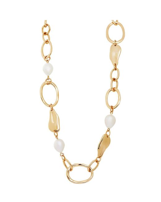 Mood Metallic Gold Polished And Baroque Pearl Chain Necklace